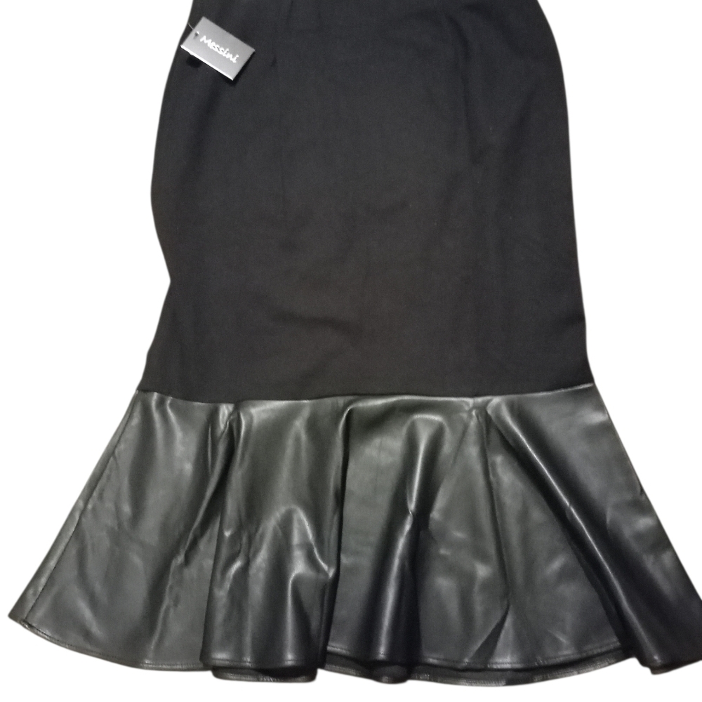 Messini Black Faux Leather Ruffled Hem Skirt, Size L, NWT - Picture 2 of 5